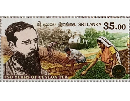 Pictured above: A stamp that was published to mark 150 years of Ceylon Tea with the image of James Taylor
