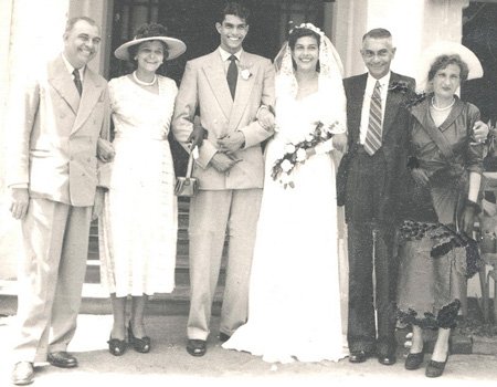 Vivian, Charmaine and their parents on their wedding day - Colombo, Ceylon.