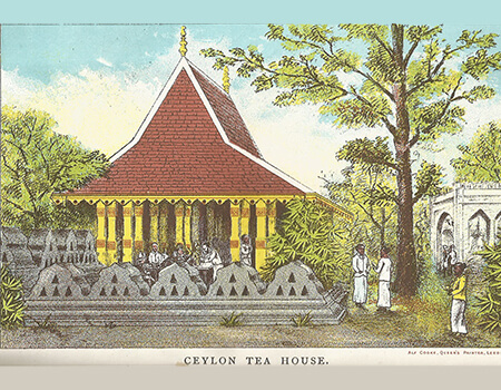 The Ceylon Tea House at the 1886 London Exhibition. Daniel Santiagoe could well be one of the waiters in the foreground. Note. The image of the Ceylon Tea House shows its design derived from the Audience Hall in Kandy. The wall in front adapted from the design of the wall surrounding the Kandy Lake. The Tea House designed by Govt Architect JG Smither, well known author of “The architectural Remains of Ceylon “published in 1884.