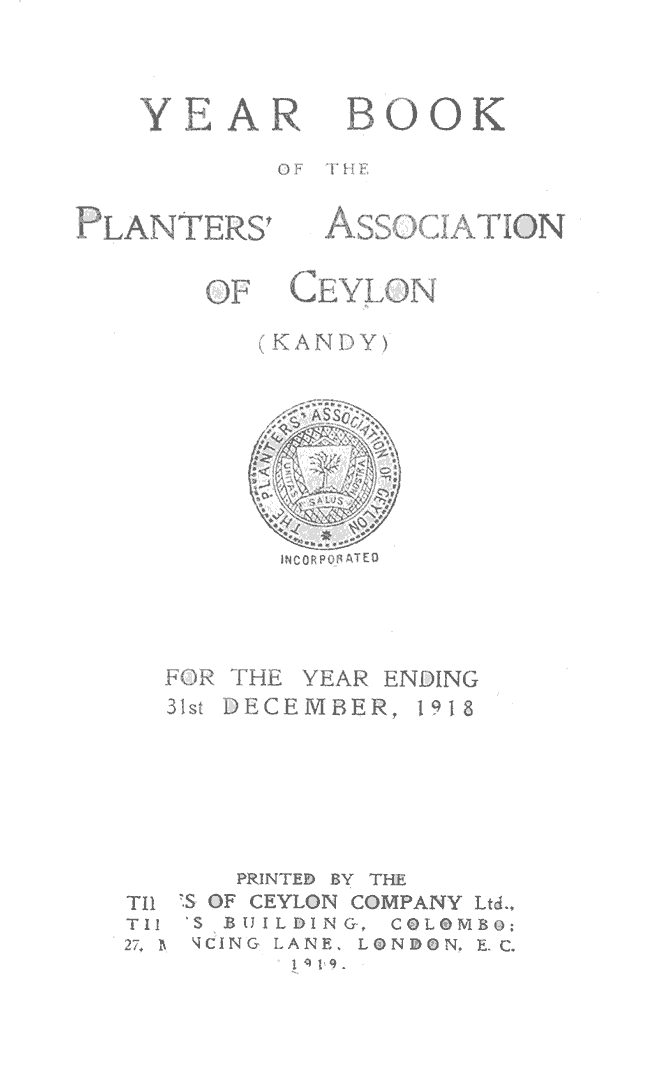Planters' Association Records | History of Ceylon Tea