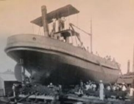 The oil barge being built in the slip way