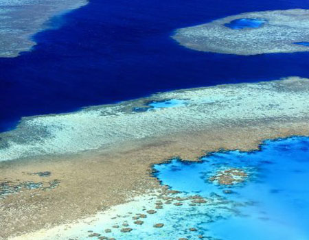 Aerial view of the famous Great Barrier reef near Whitsundays islands, Australia. Photo: maydays/ Getty Images
