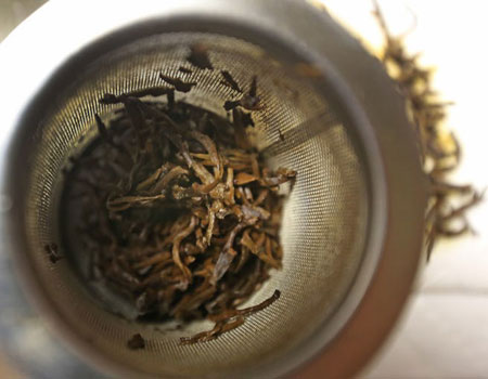 SHimalayan Golden Tips tea leaves from Nepal, pictured after steeping at the Rakkasan Tea Company in Dallas.
(Louis DeLuca/Staff Photographer)
