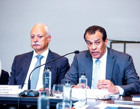 Ambassador of the Arab Republic of Egypt to Sri Lanka Maged Mosleh and Egyptian Assistant Foreign Minister for Asian Affairs Ayman Kamel speaking at the forum