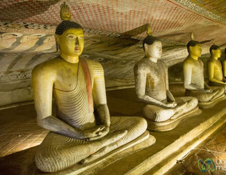 Buddha statues at the Dambulla Cave Temple.