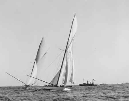 Lipton's yacht Shamrock I (right) was defeated - but the race won him many friends 