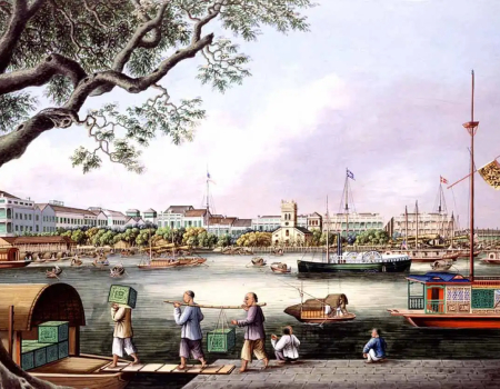 Loading tea for Europe at Canton, near Honam Island (1852). Source: Wikimedia Commons
