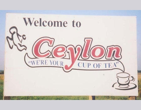The welcome sign leading to the town of Ceylon in Minnesota