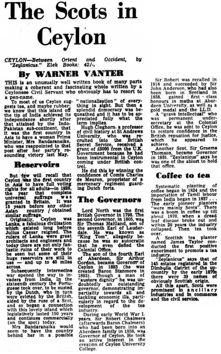 69.The Scots in Ceylon Book Review by Warner Vanter